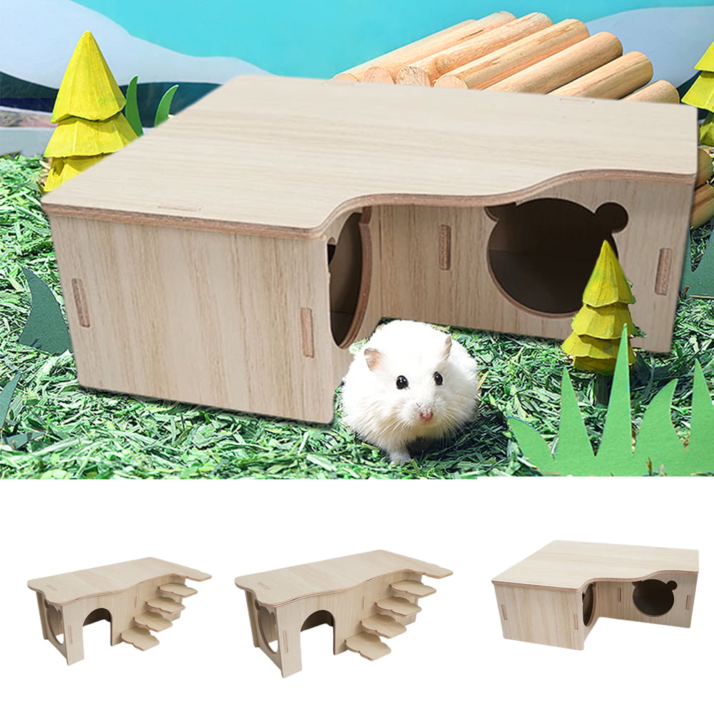 Dwarf Hamster Houses and Hideouts Natural Living Climb System Wooden Maze Activity Toys for Mouse Hamster 