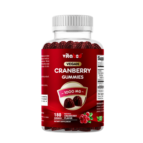Vitabod Cranberry Gummies Urinary Tract Health Supplement - 1000mg - 180 Pectin Based Gummies