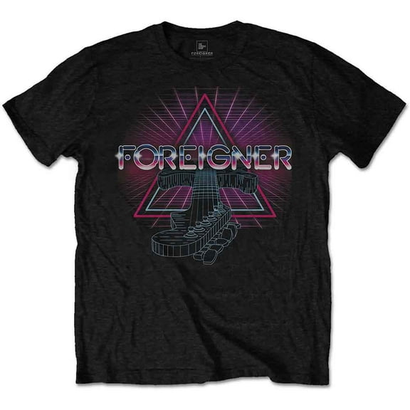Foreigner Unisex T-Shirt Neon Guitar (Small)