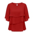 thumbnail image 4 of Warop Women's Solid Bohemian Tiered Chiffon Blouse Mid Sleeve Flowy Shirt Loose Casual Top for Vacation Daily Outing, 4 of 7