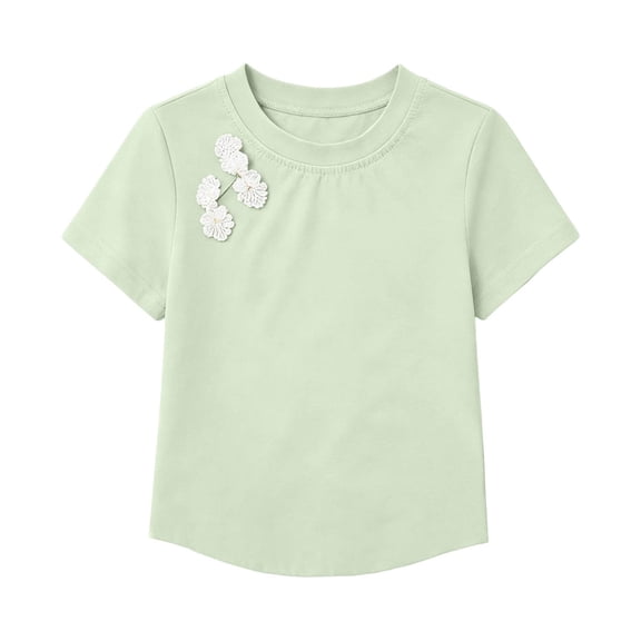 Zpanxa Girls Shirts, Girls Summer Tops Kids Summer Solid Color Short Sleeve Round Neck T-shirt Top Kids Green 3 Years