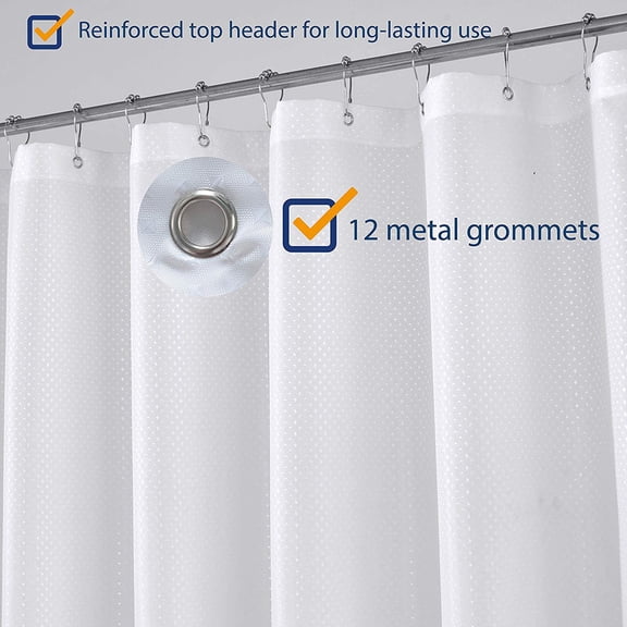 Extra Long Shower Curtain Liner Waterproof, Soft Lightweight Fabric 72x96 Shower Curtain with and Hooks, Machine Washable Heavy Duty for Bathroom Spa