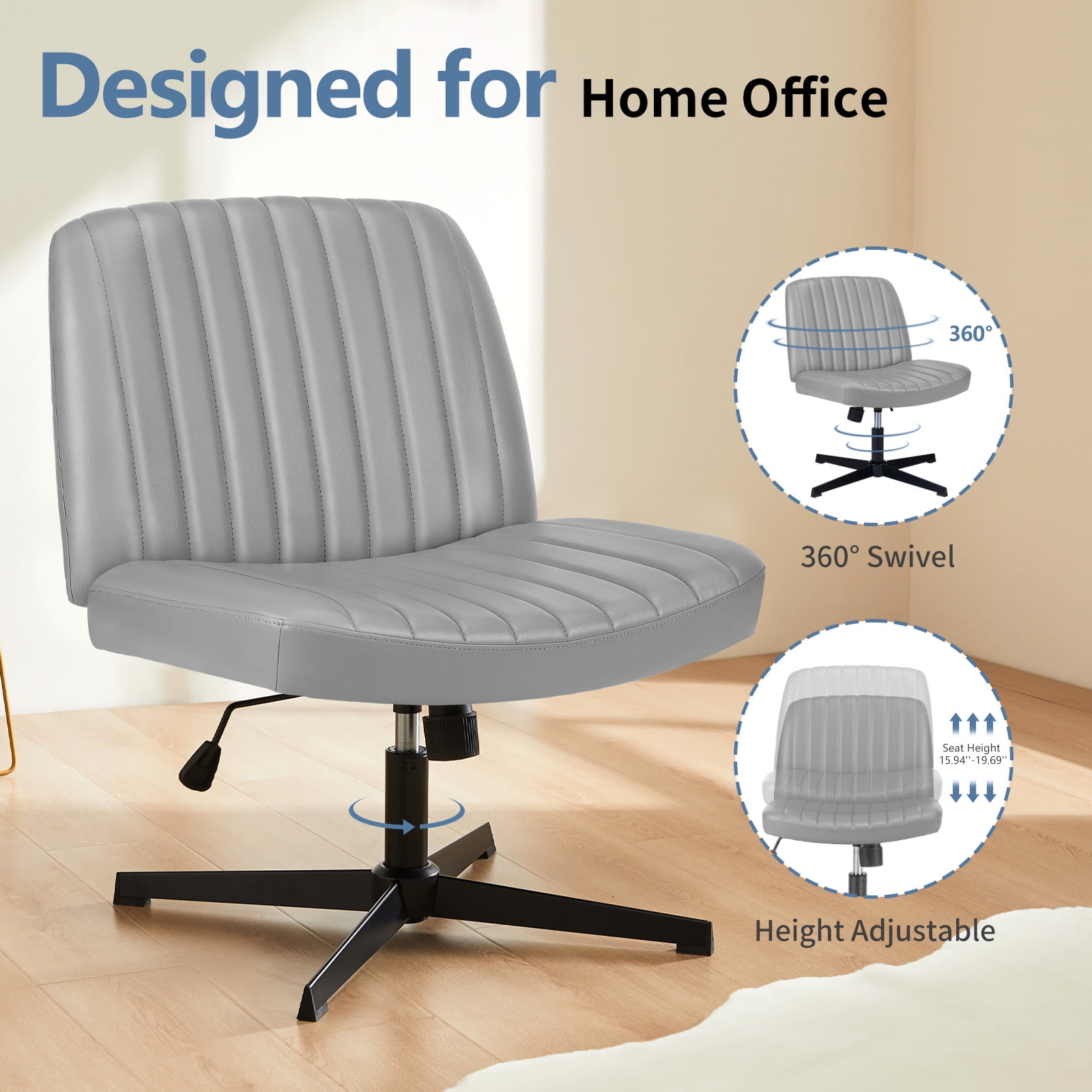 MAYEERTY Armless Criss Cross Chair Office Chair Vanity Chair for Bedroom Office，Gray