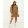 ELOQUII Elements Plus Size Cheetah Print Ruffle Yoke Tiered Dress