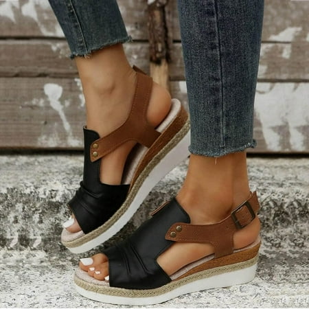 

EMOWRASUL Orthopedic Wedge Sandals for Women Summer Dressy Open Toe Ankle Strap Platform Sandals Casual Strappy High Wedges Slip on Sandals Beach Sandals Dress Shoes Comfortable Outdoor Shoes