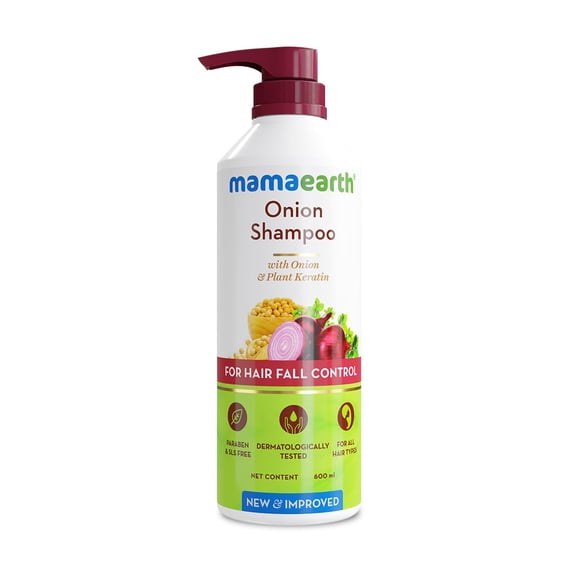 Champú de cebolla MAMAEARTH para el crecimiento y control de la pérdida del cabello | Limpiador hidratante suave para el cuero cabelludo con queratina vegetal | Sin sulfatos ni parabenos | 20,29 onzas