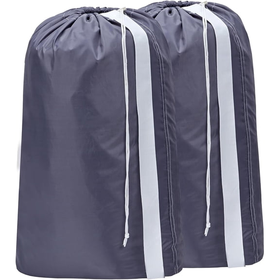 PLERISE 2 Pack XL Nylon Laundry Bag with Strap, Large Dirty Garments Organizer for Hamper Basket, Carries Up to 4 Loads of Clothes, Grey