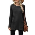 thumbnail image 5 of Htigea Women Long Sleeve Tunic Tops Solid Crewneck Pullover Casual Loose Fit Shirts Soft Comfy Everyday Tshirt with Pockets Black L, 5 of 9