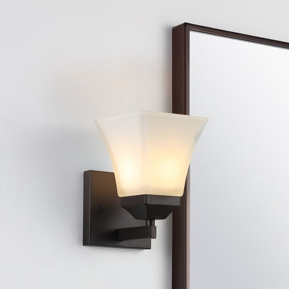 JONATHAN Y Staunton 5" 1-Light Iron/Glass Modern Cottage LED Vanity Light, Oil Rubbed Bronze