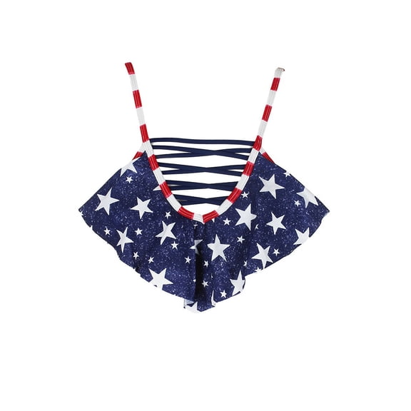 California Waves Juniors Navy Americana Strappy Flounce Bikini Top M