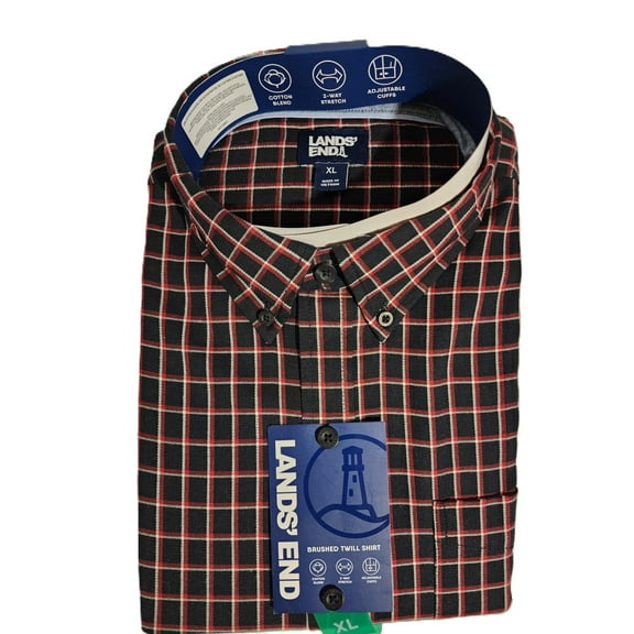Lands' End Men Brushed Twill Shirt (Red, XL)