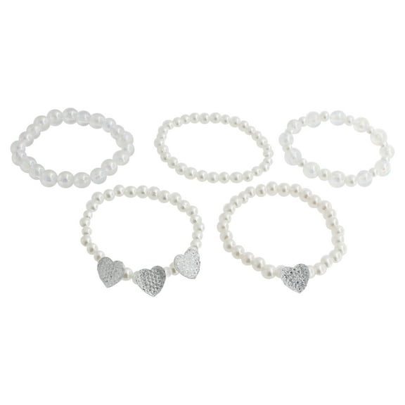Wonder Nation Girl's 5 Piece Pearl Bead Stretch Bracelet Set