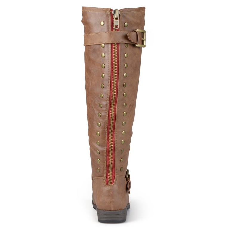 Journee Collection Women's Harley Extra Wide Calf Riding Boots — Stacked Heel, Grey Faux Leather, Size 7