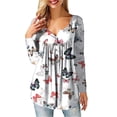 thumbnail image 1 of Anbech Women V Neck Button Floral Print Tshirt Long Sleeves Casual Tee Tops, 1 of 2