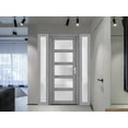 thumbnail image 4 of Front Exterior Prehung Metal-Plastic Door Frosted Glass / Manux 8002 Grey Ash / 2 Side Windows / Office Commercial and Residential Doors Entrance Patio Garage 64" x 80" Right-hand Inswing, 4 of 6