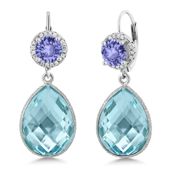 Gem Stone King 1.80 Ct Round Blue Tanzanite Swiss Blue Topaz 925 Sterling Silver Earrings