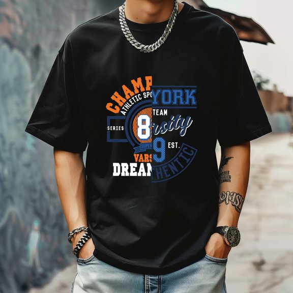 Men's T Shirt Round Neck Patterned Tee Summer New Sports Shirt Vintage Style Gift for Friends XS