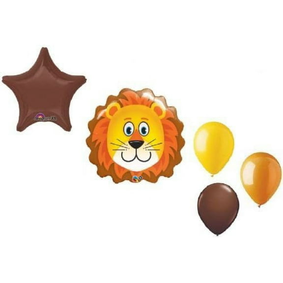 LOONBALLOON Lion Jungle Safari Zoo Baby Shower Party (5) Mylar & Latex Balloons Set