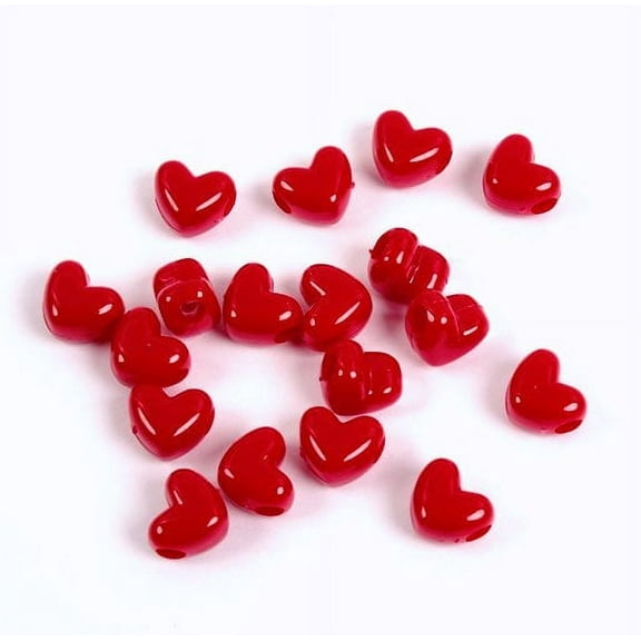 Jolly Store Crafts Red Heart Shaped Pony Beads, Horizontal Hole, Made in USA