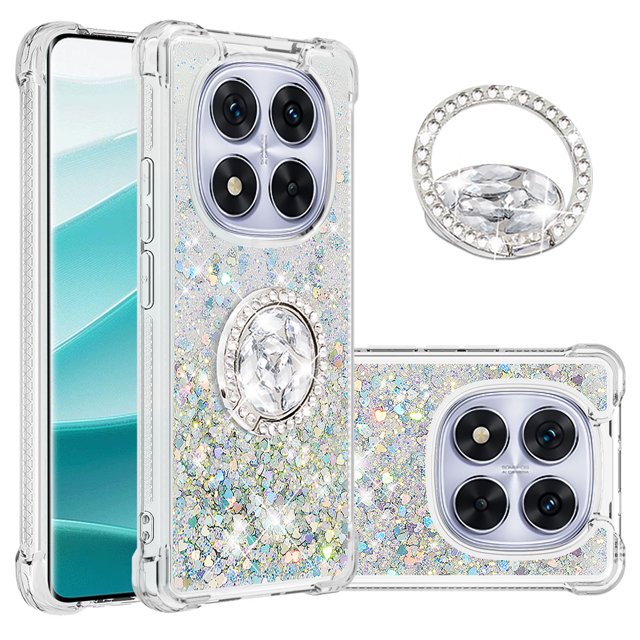 GANGXUN Funda Glitter Líquida para Xiaomi Redmi Note 14 Pro 5G con Anillo Brillante, TPU Antichoques y Esquinas Reforzadas, Soporte