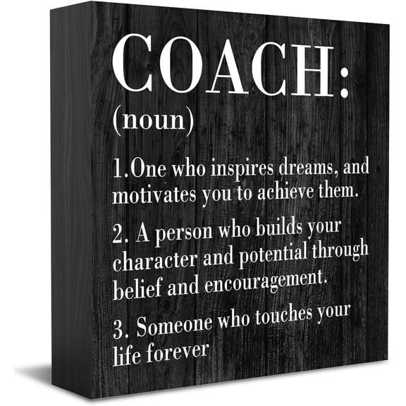 Zomyto 5x5 Inches Inspirational Coach Noun Coach Gifts Wooden Box Sign Rustic Black Wood Block Plaque Box Sign Coach Definition