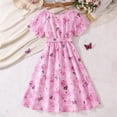 thumbnail image 6 of Girls Pink Butterfly Print Maxi Dress with Belt | Floral V-Neck Cap Sleeve Summer Church Party Dress for Kids,Size 7-8T, 6 of 9