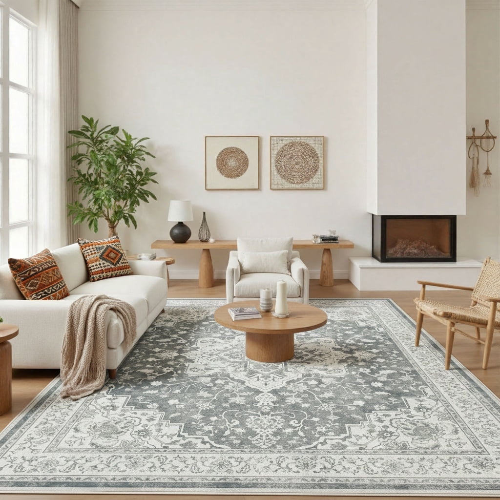 CHITOOMA 8'x10' Area Rugs for Living Room, Soft Vintage Rugs for Bedroom Office Machine Washable Rugs for Dining Room Distressed Non-Slip Carpet