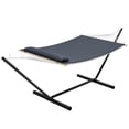 thumbnail image 1 of Hamac Double avec Support pour 2 Personnes Capacité de 475 Lb Corde en Coton Respirante Coussin Matelassé Réversible Portable et Durable Extérieur Intérieur Jardin Patio Camping Gris Foncé, 1 of 6
