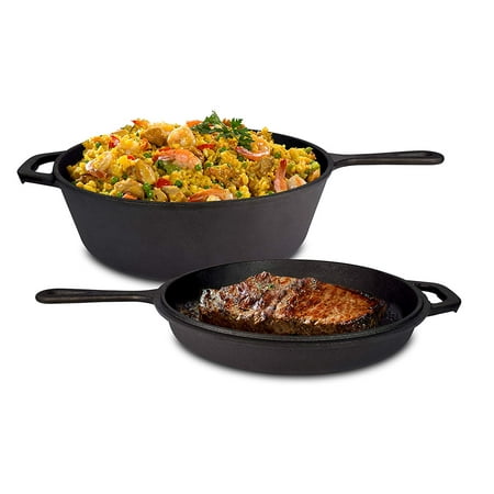 Vintage Heavy Cast - Jim Beam 2-in-1 Cast Iron Skillet, Pre Seasoned Cast Iron Skillet, Heavy Duty Construction Skillet, Skillet perfect for Grilling and Barbecue