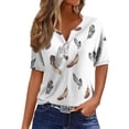 thumbnail image 1 of Camiseta para Mujer Camiseta Estampada Botón Manga Corta Diario Fin de Semana Moda Básica Cuello en V Top Regular Gris/2XL, 1 of 5