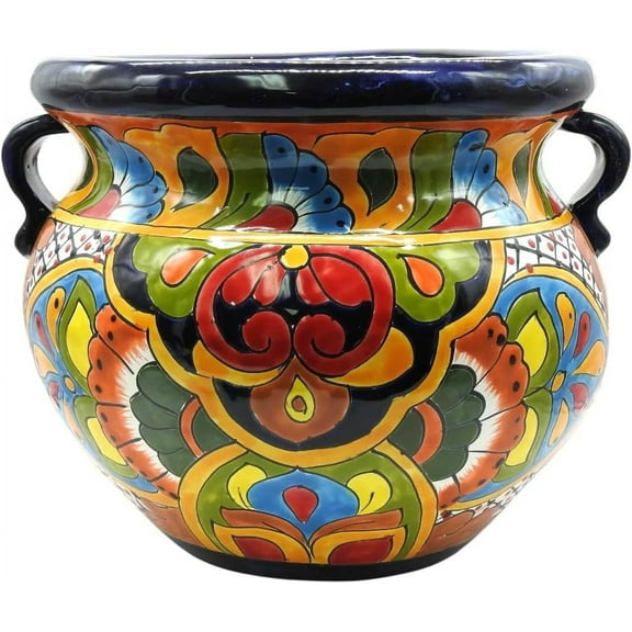 Michoacana Planter Medium Hand Painted Pot Indoor Outdoor Multi Colored Glazed