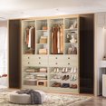 thumbnail image 3 of Homieasy 4.6ft Free Standing Closet Organizer with Drawers & Shelves, Heavy Duty 1200lb Capacity Wardrobe System for Small Walk-in Closets,White Oak, 3 of 7