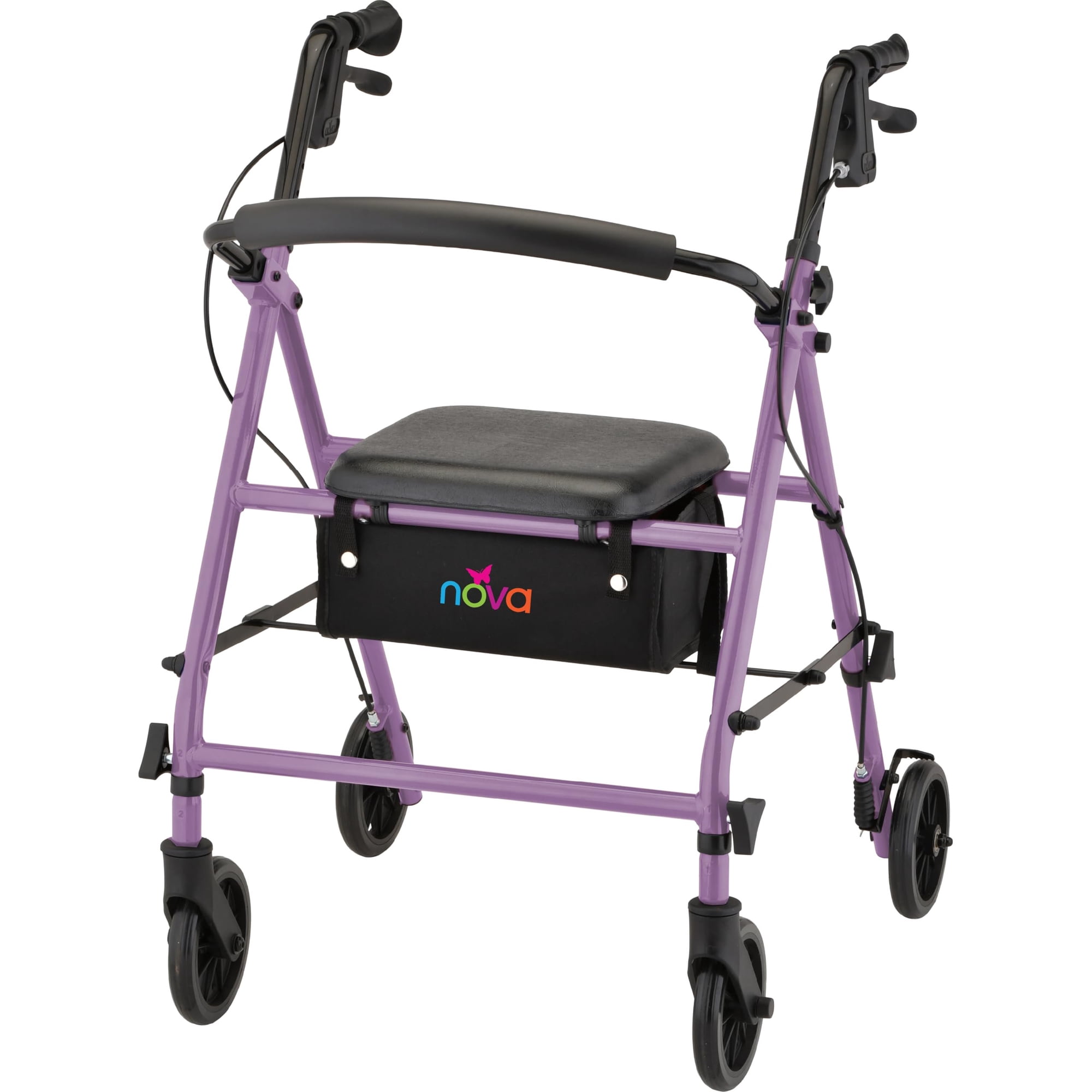 NOVA Breeze Rollator Walker with Seat for Seniors, Lightweight 17 lb Frame, 6 Wheels, Locking Hand Brakes, Padded Seat with Under-Seat Storage Pouch, Foldable Mobility Aid, Purple