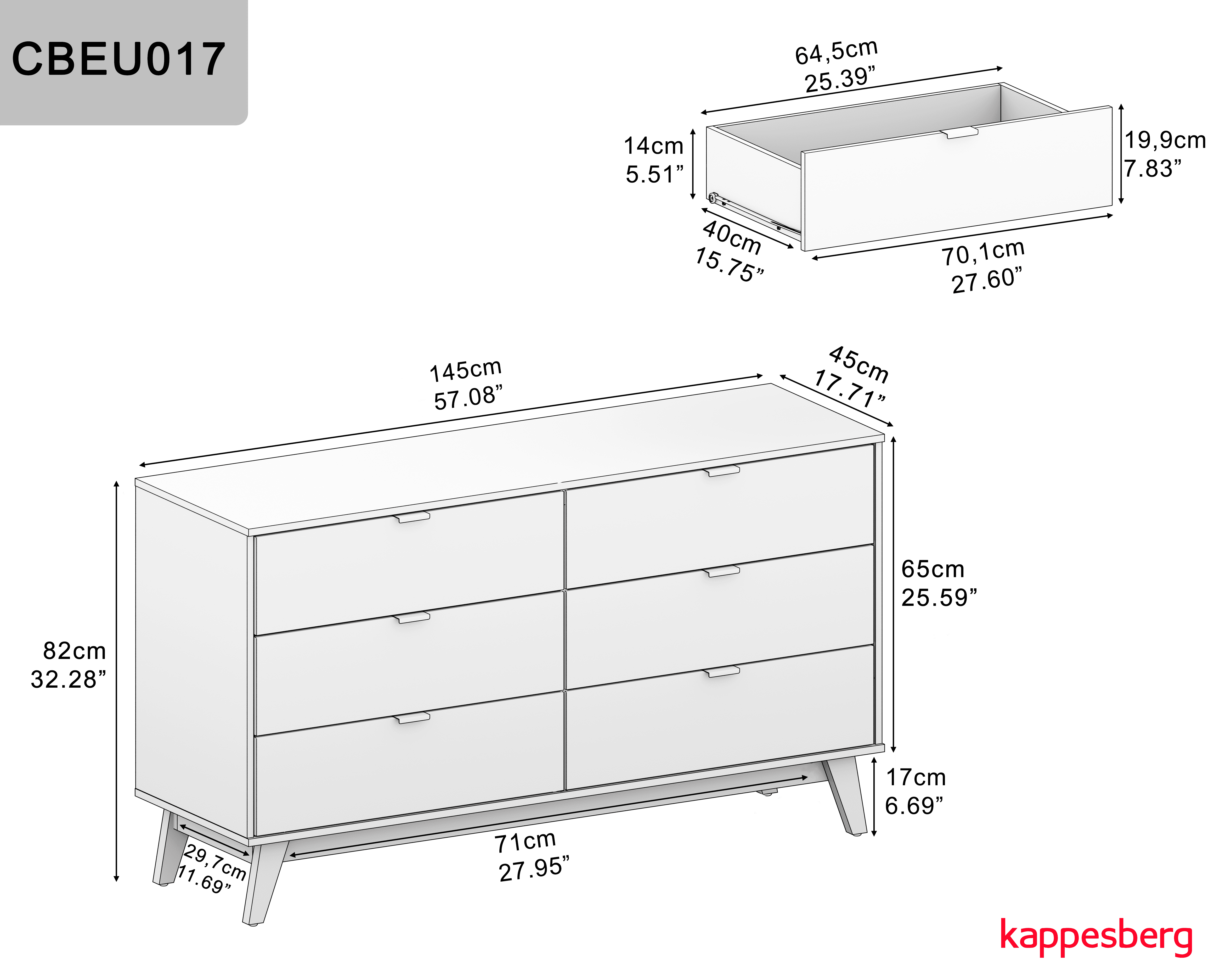 Kappesberg Milan 6-Drawer Horizontal Dresser, Blonde Oak/Cream – Modern Bedroom Storage for Adults and Teens