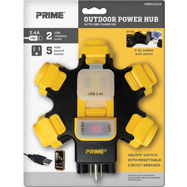 Prime Wire PBPHU345 5-Outlet Power Hub with 2-Port 3.4AMP USB Charger