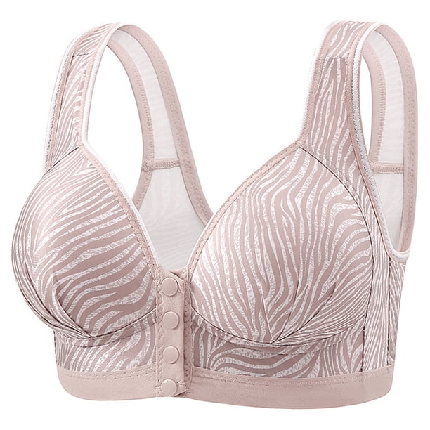Puntoco Sujetadores cómodos para mujer Sujetador elástico con hebilla delantera y estampado de rayas para mujer, de talla mediana, sin aro de acero