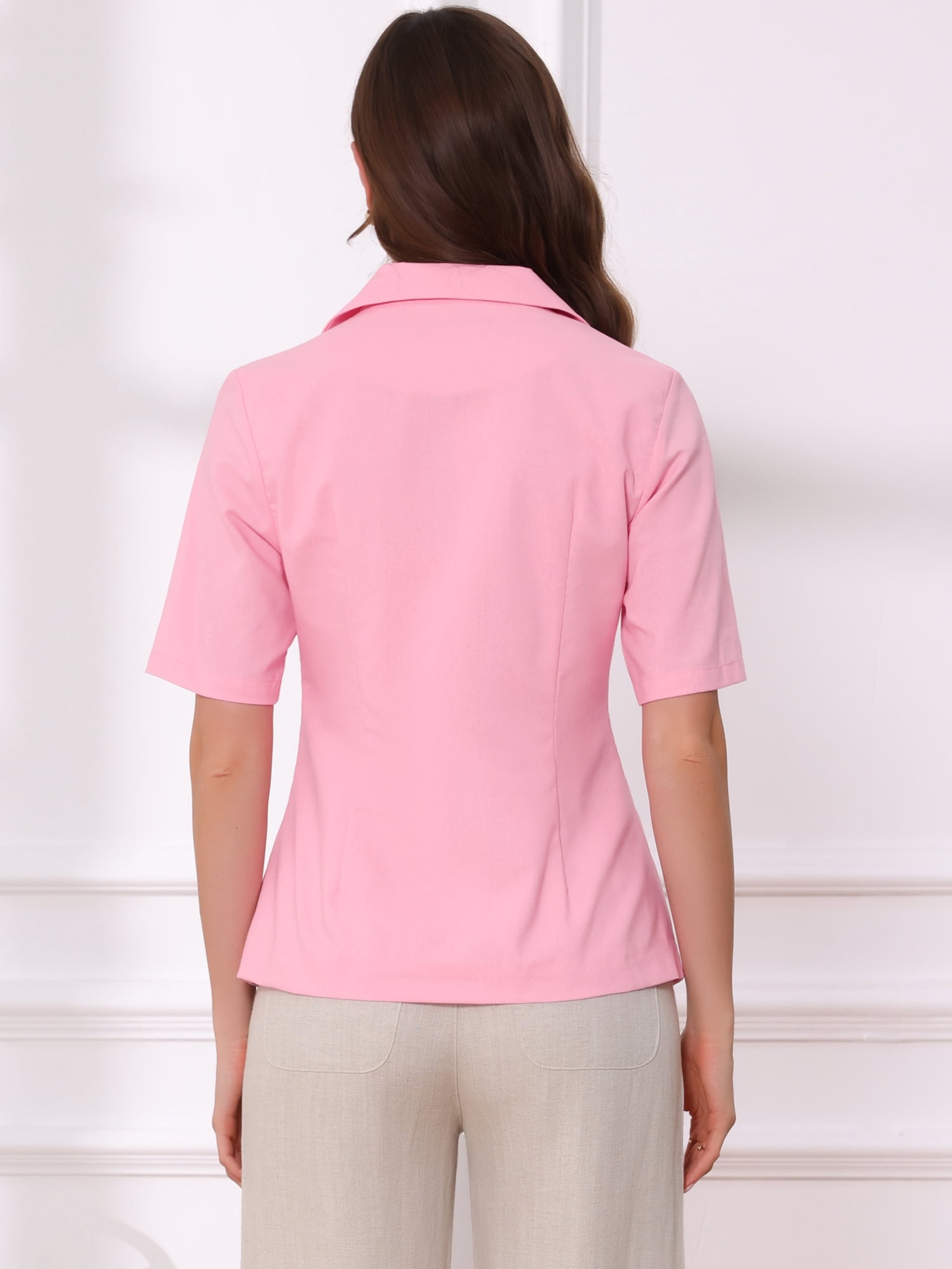 DARING DIVA Women's Linen Short Sleeve Cotton Lapel Collar Blazer S Pink