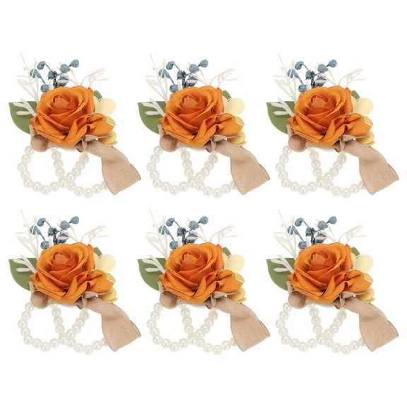 Uxcell Wedding Wrist Corsage, 6 Pcs Prom Party Artificial Flower Wrist Corsage, Dark Orange