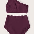 thumbnail image 6 of Mceream Women's One-Shoulder High-Waisted Two-Piece Swimsuit Set with Wavy Hem Wine XL, 6 of 8