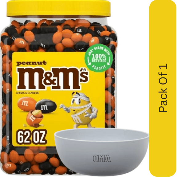 M&M'S Peanut Milk Chocolate Halloween Candy, 62 oz. With White Bowl By OMA