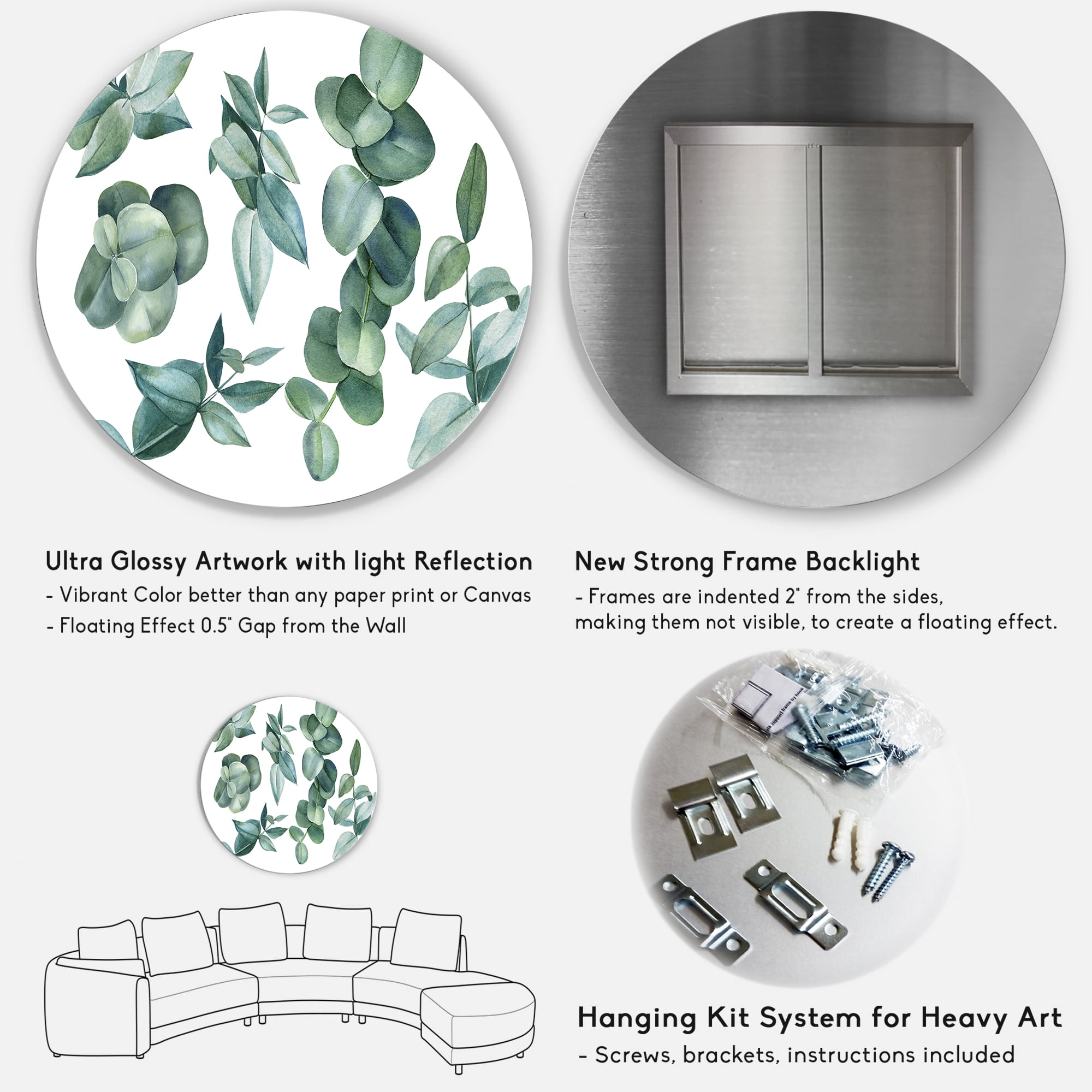 Designart 'Eucalyptus Leaves In Dark Green ' Traditional Circle Metal Wall Art 36x36 - Disc of 36