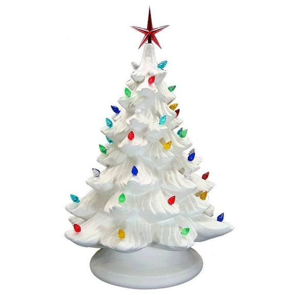 Ready To Paint Ceramic Bisque, Large Christmas Tree & Base - Light Up! - Electrical Cord, Bulb, Multi-colored Twists, & Star Included
