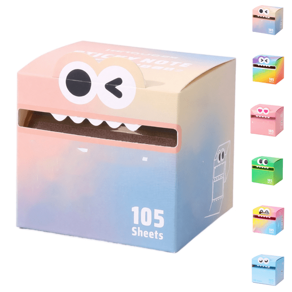 Transparent Sticky Notes, Monster Sticky Note Dispenser, Clear Post It Notes 105 Sheets, Pull‑out Dispenser Sticky Notes, Cute Back To School Supplies for Book Annotation Desk Decor-Light Purple