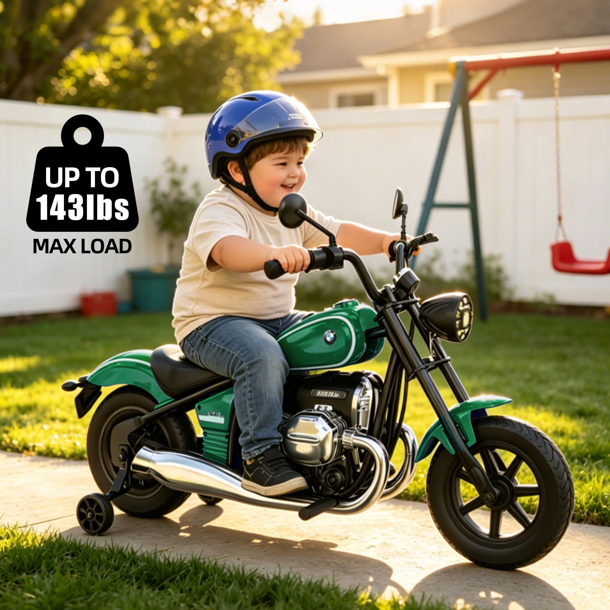 SaveJoy BMW Licensed 24V 9Ah Kids Ride On Motorcycle, Powered Electric Dirt Bike with Removable Training Wheels and Suspension for Boys Girls Ages 3-8, Green