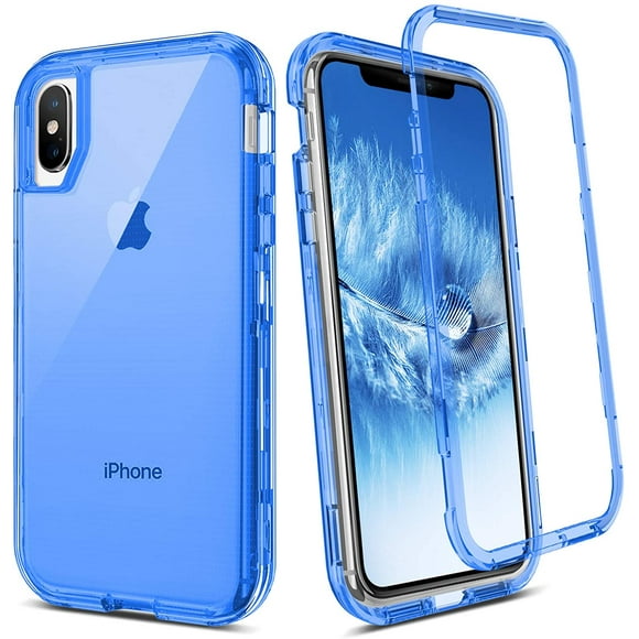 iPhone Xs Case, iPhone X Case, Heavy Duty Rugged Transparent 3 in 1 Hybrid Hard PC Soft TPU Bumper Shockproof Non-Slip Protective Cases for iPhone 10 / X 2017 / iPhone Xs 2018, Clear/Blue