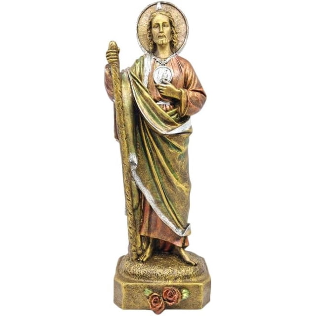 MORIN Imágenes | Escultura religiosa | San Judas Tadeo base con rosas |40 cm| (Natural)