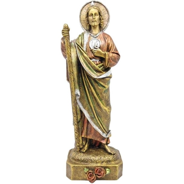 MORIN Imágenes | Escultura religiosa | San Judas Tadeo base con rosas |40 cm| (Natural)
