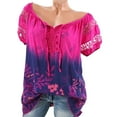 thumbnail image 4 of Blouse à Manches Courtes Imprimée Col en V Blouse Femme Blouse Ample Blouse Femme Haut d'Été, Rose Rouge, 5TG, 4 of 9