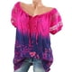 thumbnail image 4 of Blusa Camisa estampada de manga corta con cuello en V Blusa suelta Mujer Top de verano, Rosa roja, 5XL AweSitey  AP001925-40, 4 of 7