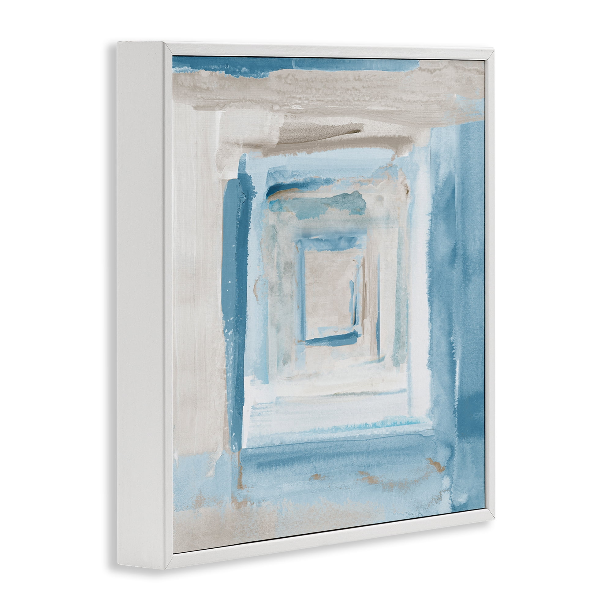 Stupell Industries Blue Layered Squares Abstract Painting White Framed Art Print Wall Art, 12 x 12